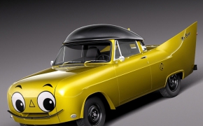 黄色卡通汽车C4D模型 Cartoon steam