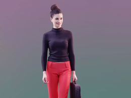 三维扫描写实人物提包行走的红裤子国外年轻女人