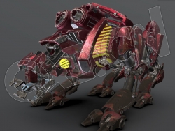 外星球未来战士机器狗深红色刮痕破旧科幻战斗机械机器人C4D模型