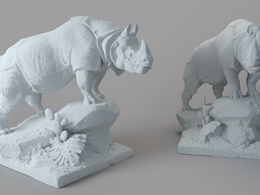 犀牛石头雕像 犀牛雕塑C4D模型 Rhino sculpture