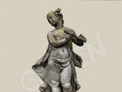 吹笛子女孩石头雕像C4D模型