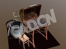C4D低面生锈烧烤炉自行车铁桶模型
