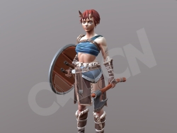 野蛮人原始人女人模型（手持斧子和盾牌）stylized barbarian