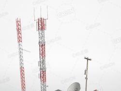 电线杆卫星锅电表房金属信号塔C4D模型下载