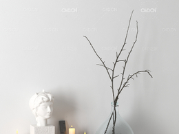 摆件装饰品c4d树枝插花蜡烛头像雕塑模型下载