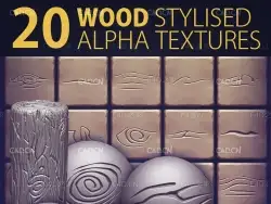 20个木纹刻痕法线贴图 20 Wood STYLISED Alpha Textures - 4k, 16bit