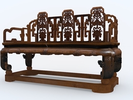 中式仿古家具：福庆纹三人扶手椅C4D模型