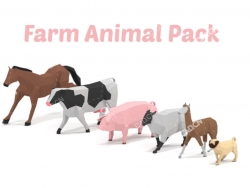 7个卡通低面多边形农场动物C4D模型Farm Animals(母牛马羊驼猪帕格犬羊斑马)
