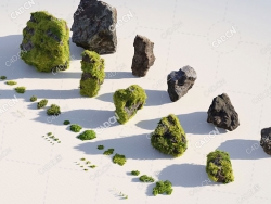 原始森林里长满青苔的石头模型Moss All Assets