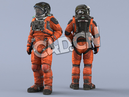 站立的桔黄色太空服大胡子男性宇宙航天员Idle Relax