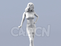 低面多边形卡通人物叉腰扶桌子的女性模型