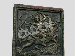 C4D成都大慈寺骑麒麟的神像浮雕背景墙砖雕模型 metal sculptures_01