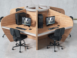 C4D电脑学习桌六边形电脑桌办公桌电脑桌椅旋转椅电脑主机机箱显示器键盘鼠标三维模型