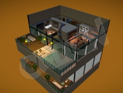 三层开放式露天别墅卡通建筑房子C4D模型