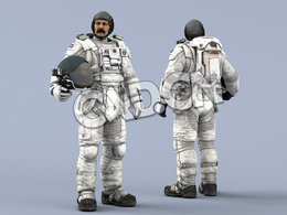 站立右手抱头盔白色太空服中年男性宇宙航天员Idle Helmet Pilot ArmPit