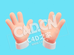 C4D伸开的手四指手左右手卡通双手模型 Toon Hands-1