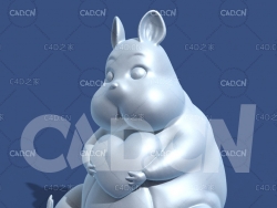坐地上抱着心形的卡通小老鼠雕塑C4D模型 Boh