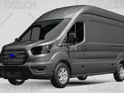 灰色福特汽车封闭货车面包车-2021款C4D汽车模型下载