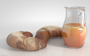早餐面包和橙汁C4D模型 Breakfast Orange Juice/Crosaints