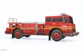 破旧的消防车C4D模型 Fire fighting vehicle 3D model