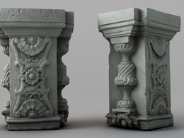 雕花石柱 浮雕石柱 破损的雕花柱头C4D模型 Column 3d model
