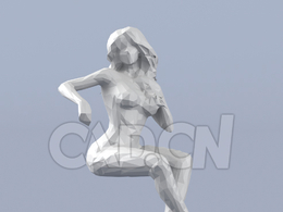 低面多边形卡通人物坐着的长发美女模型