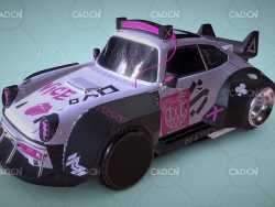 可爱的粉色涂鸦卡通汽车C4D模型 Doodle car