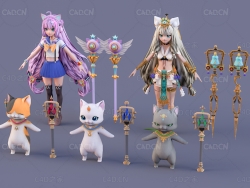 小魔仙卡通女孩巴斯特魔法猫魔杖C4D模型Bastet - 3D Model