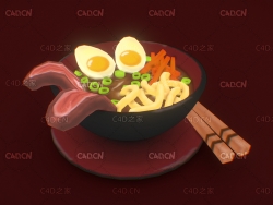 C4D卡通肥牛鸡蛋牛肉面食物模型