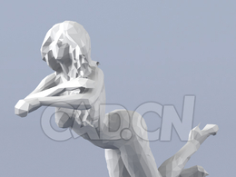 低面多边形卡通人物趴伏着的女人模型