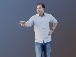 三维扫描写实人物左手叉腰右上指点的国外男人