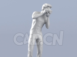 低面多边形卡通人物站着拍照片的男人模型