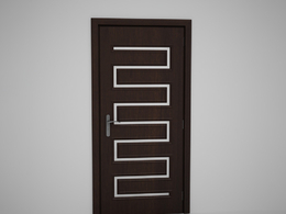 弓形玻璃线装饰实木门C4D模型下载 Door model