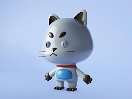 萌趣灰色卡通动物原创IP角色C4D精致立体模型下载