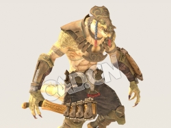 C4D魔兽动物蜥蜴战士模型（包含骨骼绑定未包含动画) LizardM_F01_SK_GRN 3D Model