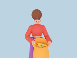 拿钱袋子的电商办公女性人物C4D OCTANE模型下载