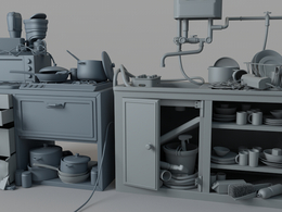 2个高精度橱柜白模C4D模型 haze oven scene