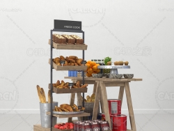 新鲜食品售卖区面包柑橘菠萝食品袋西红杮食品盒子C4D模型