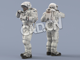 整前胸前设备的白色太空服中年男性宇宙航天员Idle Chest Device