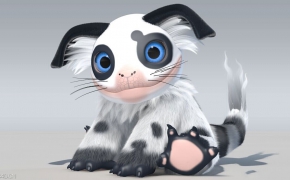 黑白花的卡通小狗C4D模型 Cartoon puppy