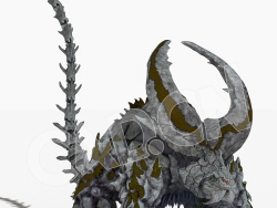 满身绿苔的长尾双角科幻怪兽C4D绑定动画模型Raznid