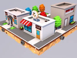 C4D低面多边形卡通商铺模型 Low-Poly Shop