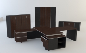 桃木办公组合家具C4D模型 Office Furniture