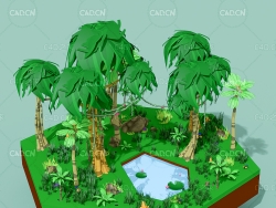 低面多边形卡通植物园景观场景模型 nature pack