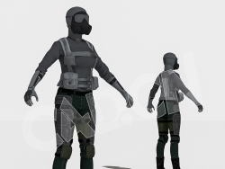 头戴防毒面罩的防化女兵女军人女战士C4D人物绑模型IG_KR_D