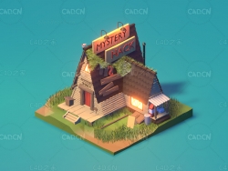 低面多边形卡通小木屋神秘小屋C4D模型mystery-shack