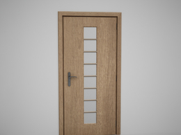 6块方格玻璃黄色原木门C4D模型下载 Door model