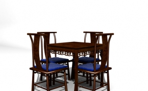 中式家具模型：实木桌椅组合家具C4D模型