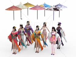 7个日系风打伞的动漫少女卡通人物角色Haru