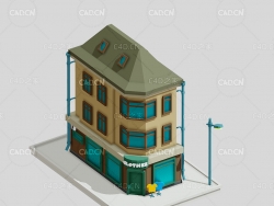 C4D街边服装商店低面多边形卡通房子clothes
